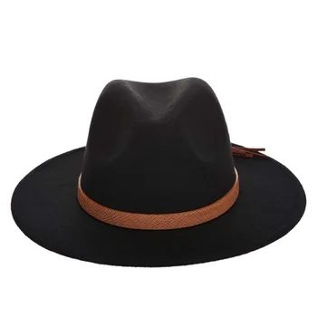 Yeni Moda Erkekler Fedoras Kış Sonbahar Taklit Yün Kadın Bayanlar Caz Şapka Deri Bant Beyefendi Geniş fötr şapka Şapka Panama