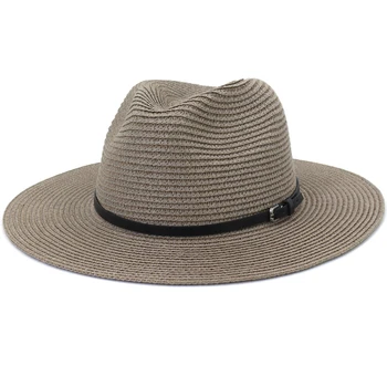 HT3588 Yeni Bahar Yaz Güneş Şapka Deri Kemer Geniş Ağız Plaj Kap Erkek Kadın Panama Şapka Erkek Kadın Saman Plaj Şapka Erkekler Fedoras