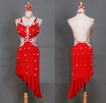 Yeni Seksi Latin Dans Elbise Kadın Moda Orijinal Kırmızı Backless Elbiseler Lady Rumba Flamenko Yarışması Dans Kostümleri B221